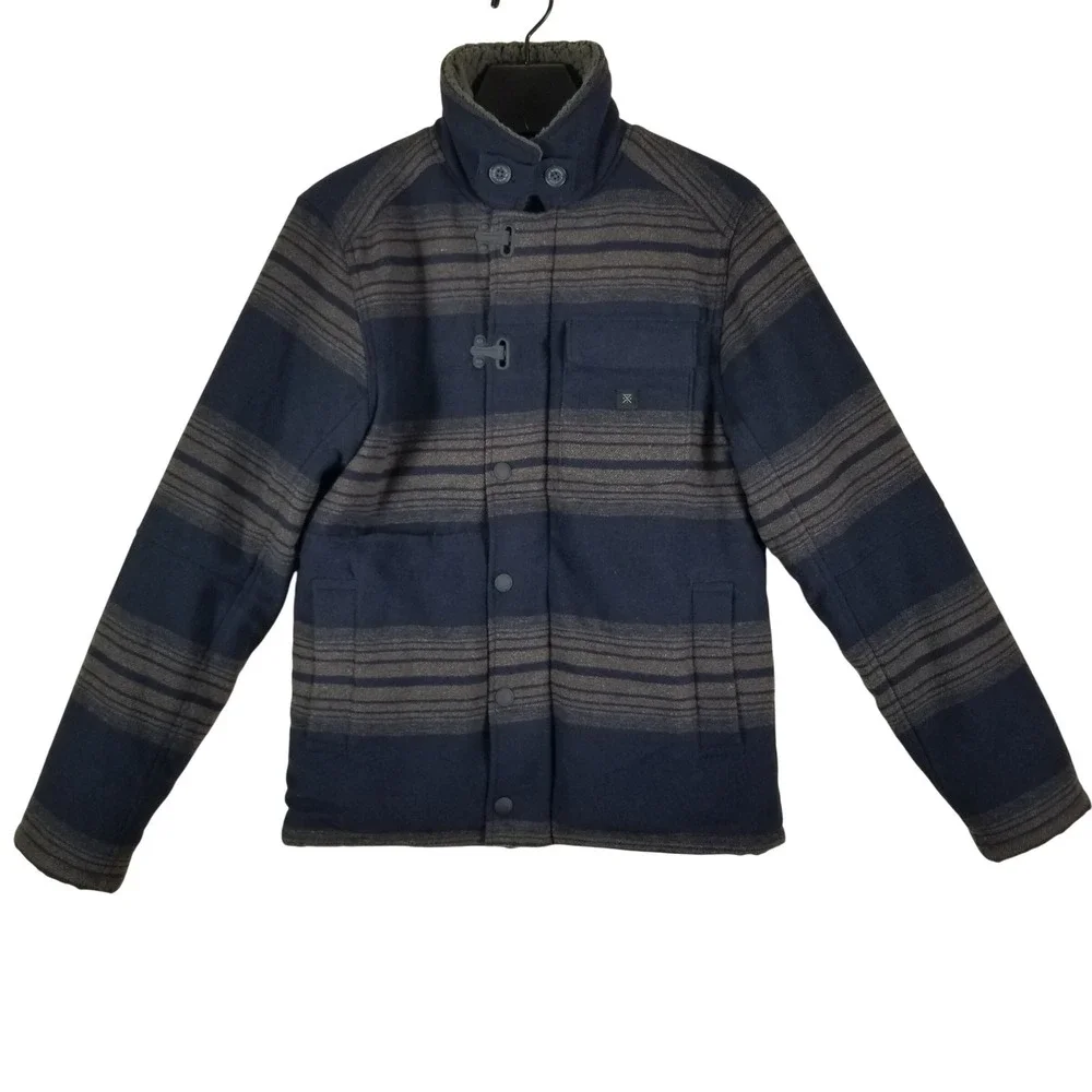 Roark Axeman Sherpa Lined Jacket Mens XS Dark Navy Striped Wool Blend New
